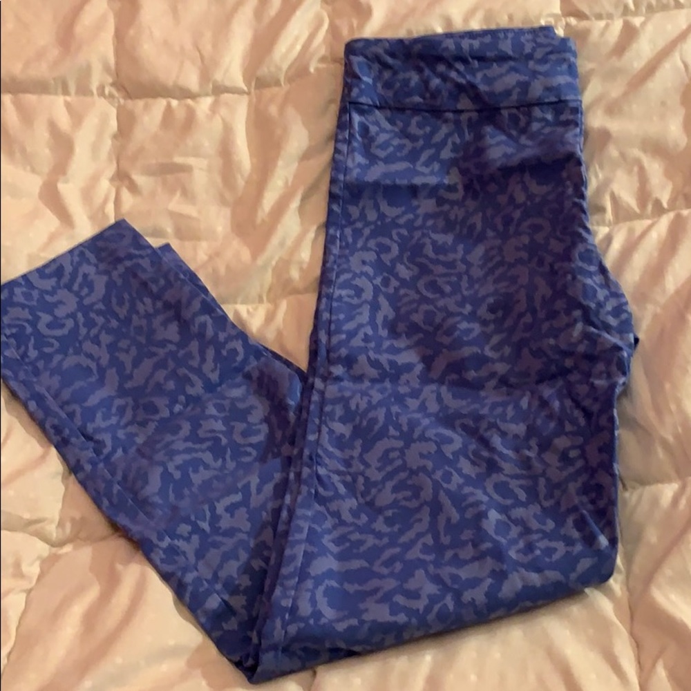 Blue leopard print pull on stretch pant
